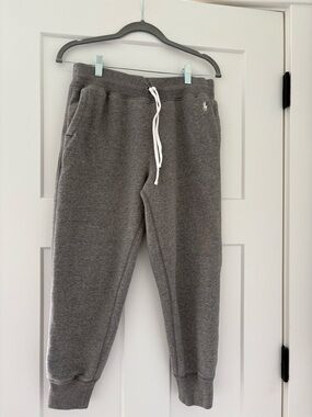 Ralph Lauren Charcoal Gray Fleece Joggers with White Drawstring
